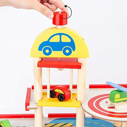 wooden car parking set