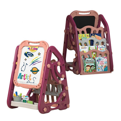 Early Learning Foldable Double Sided Magnetic Artist Doodle Table Children Drawing Board Bookshelf