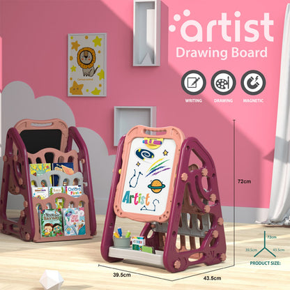 Early Learning Foldable Double Sided Magnetic Artist Doodle Table Children Drawing Board Bookshelf