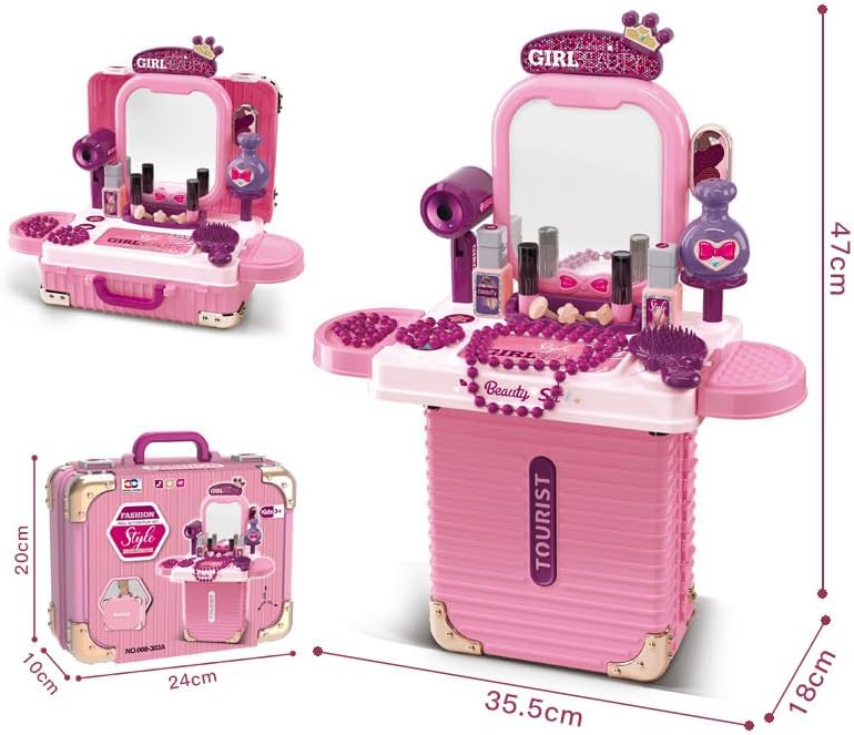Makeup Toy Set, Jewelry Make Up Set Toys with Beauty Suitcase for Girls