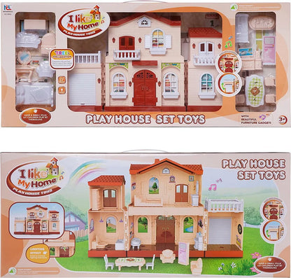 plastic brown doll house with accessories