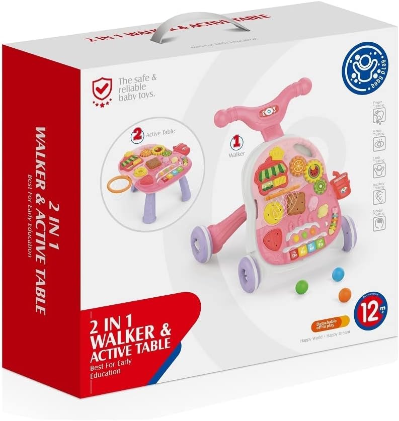 2-in-1 Walker & Active Table – Pink