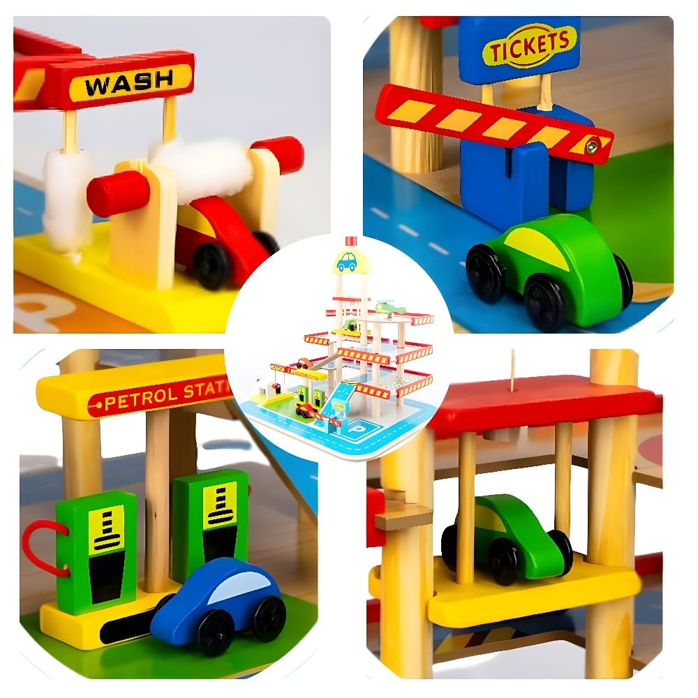 wooden car parking set