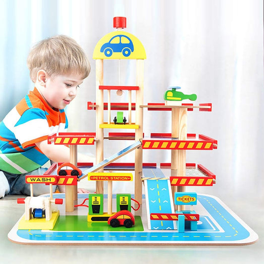wooden car parking set