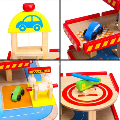 wooden car parking set