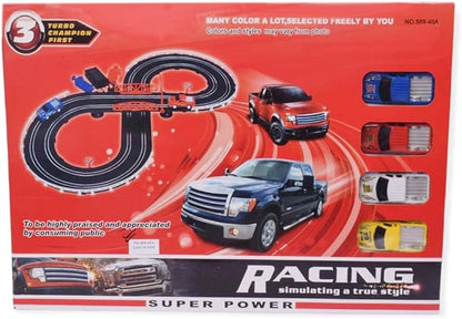 Racing Track Set with multiple vehicles and track pieces