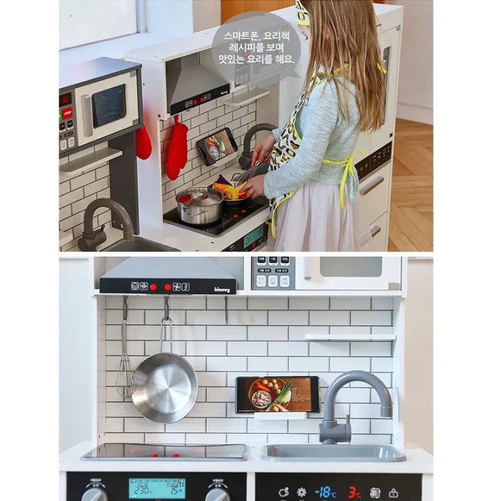 Grey or White Modern – Children's Kitchen with Accessories, Wooden Kitchen Toy for Children