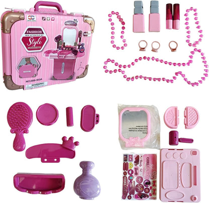 Makeup Toy Set, Jewelry Make Up Set Toys with Beauty Suitcase for Girls