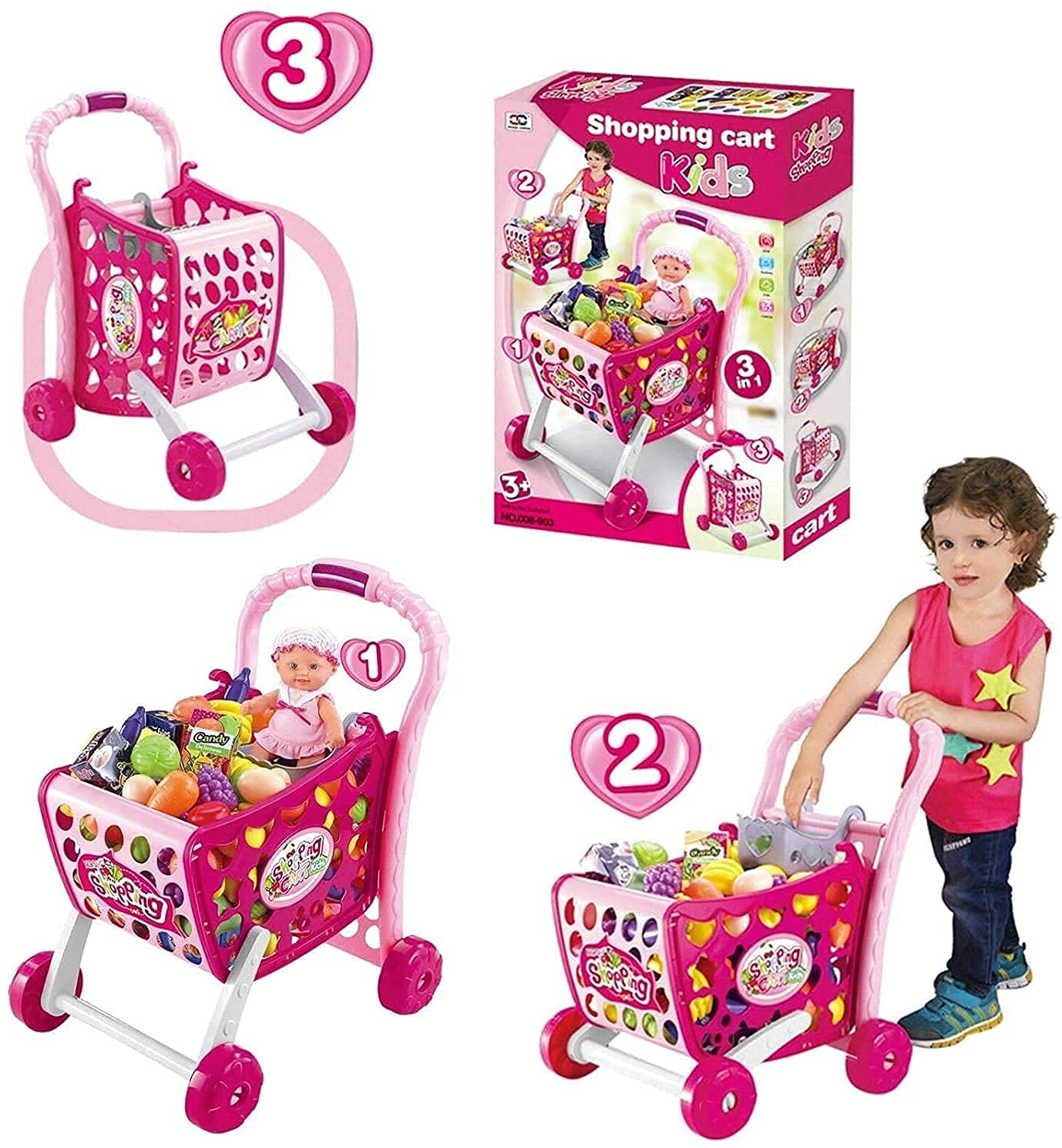 3 in 1 shopping kitchen set with baby doll