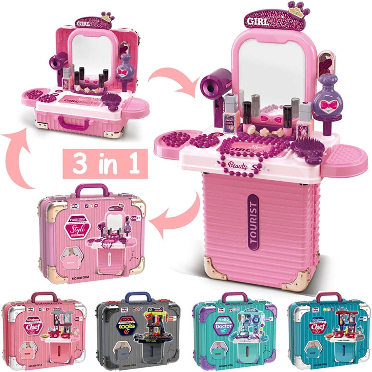 Makeup Toy Set, Jewelry Make Up Set Toys with Beauty Suitcase for Girls