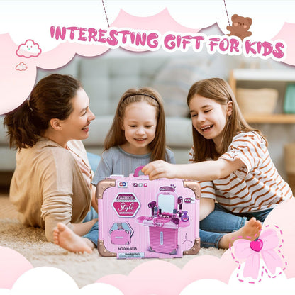 Makeup Toy Set, Jewelry Make Up Set Toys with Beauty Suitcase for Girls