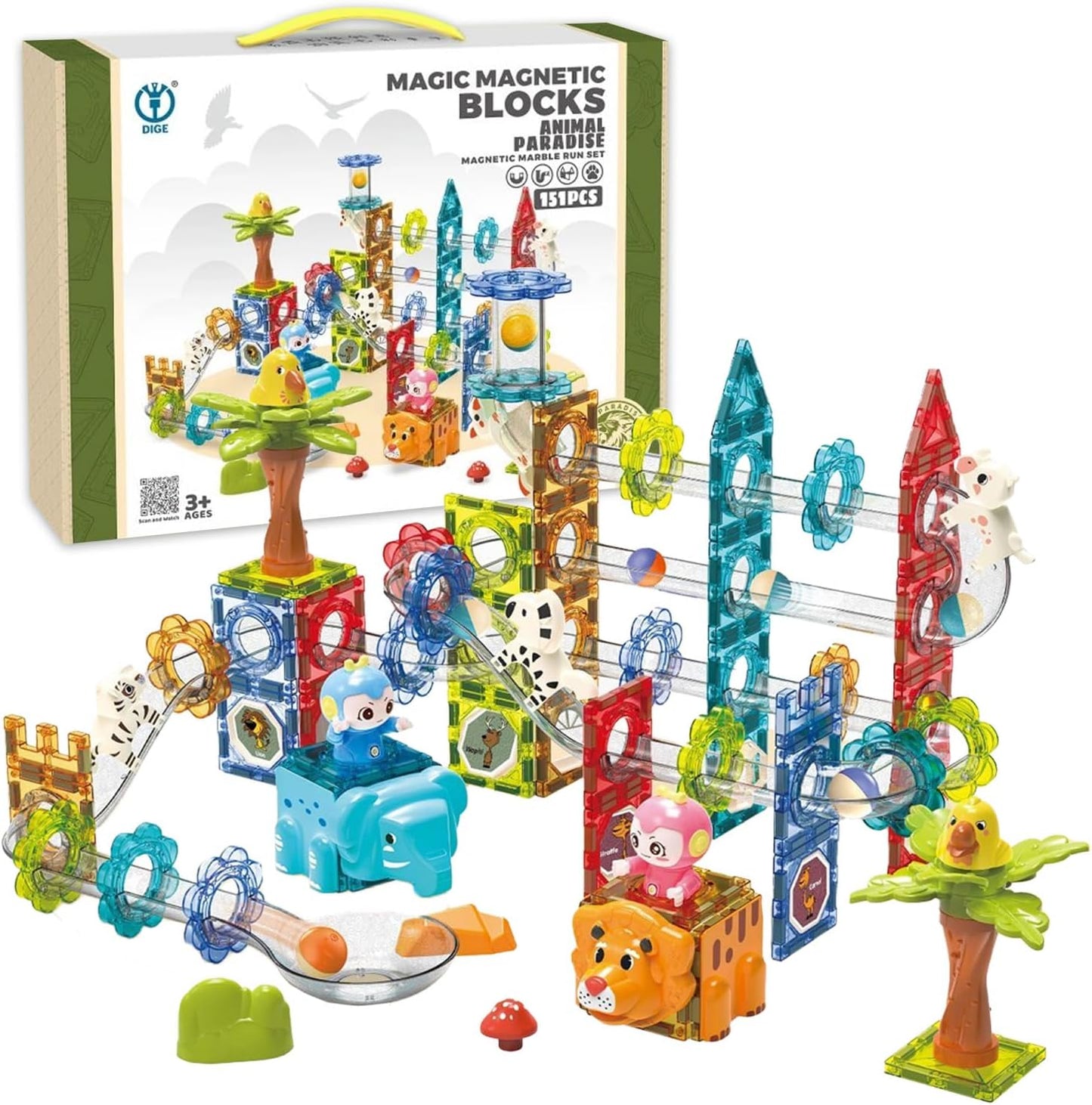 Magic Magnetic Blocks Animal Marble Run – 151 PCS