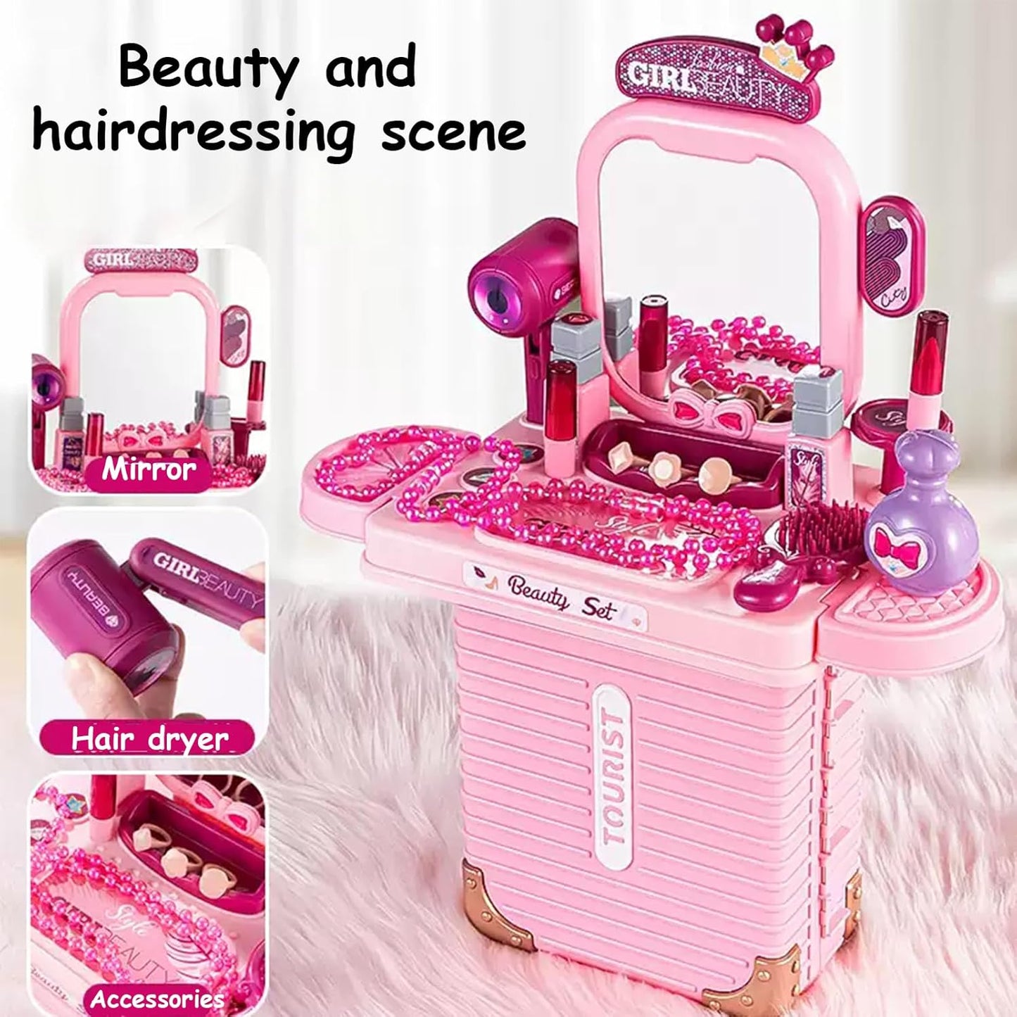 Makeup Toy Set, Jewelry Make Up Set Toys with Beauty Suitcase for Girls