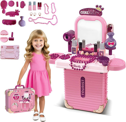 Makeup Toy Set, Jewelry Make Up Set Toys with Beauty Suitcase for Girls
