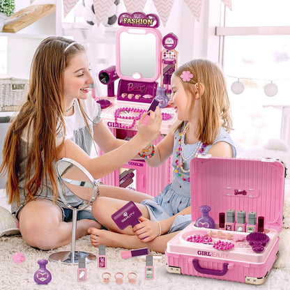 Makeup Toy Set, Jewelry Make Up Set Toys with Beauty Suitcase for Girls