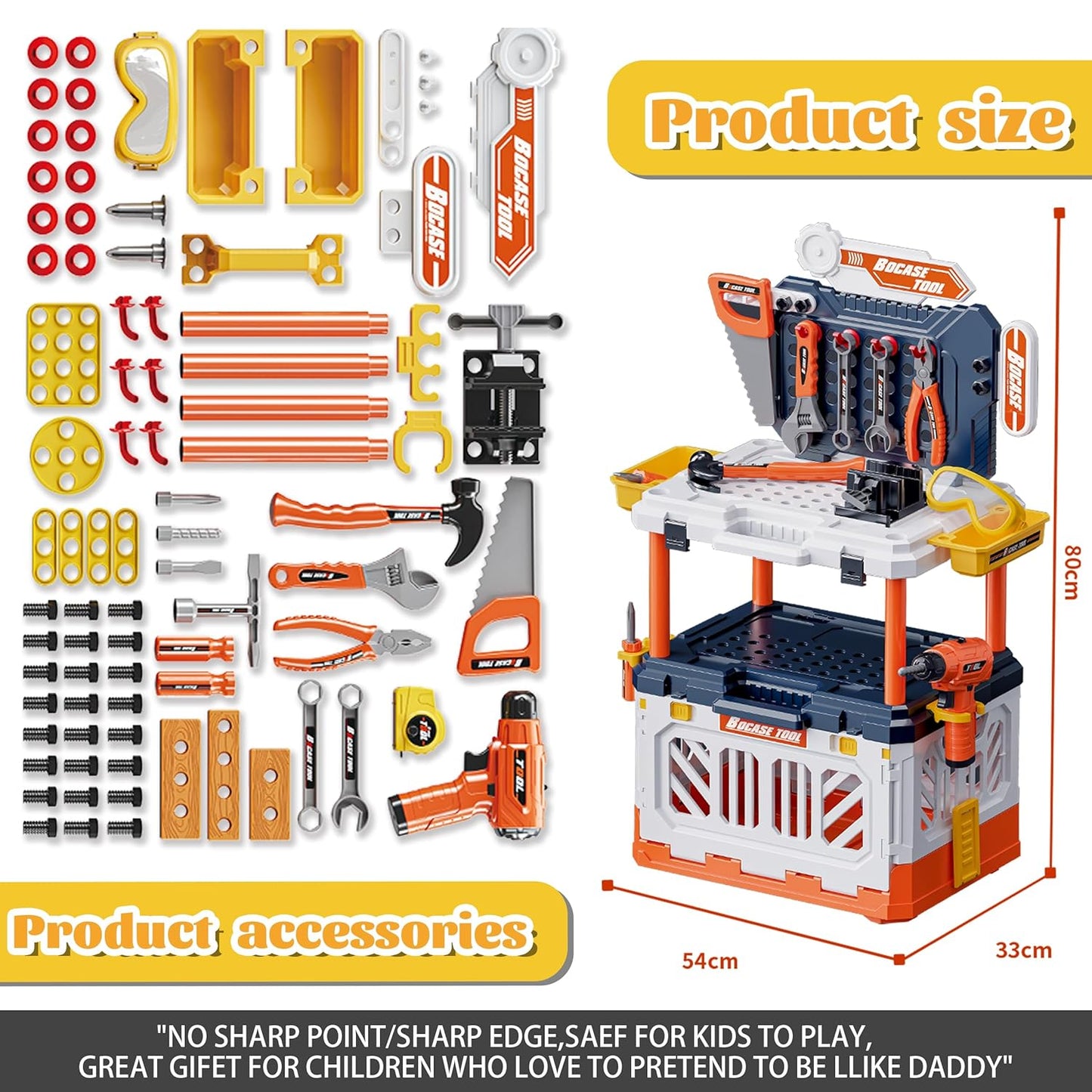 Kids Tool Bench with Electric Drill, Transformable Tool Set, Build Your Own Toy Tool Box Realistic Tools and Accessories