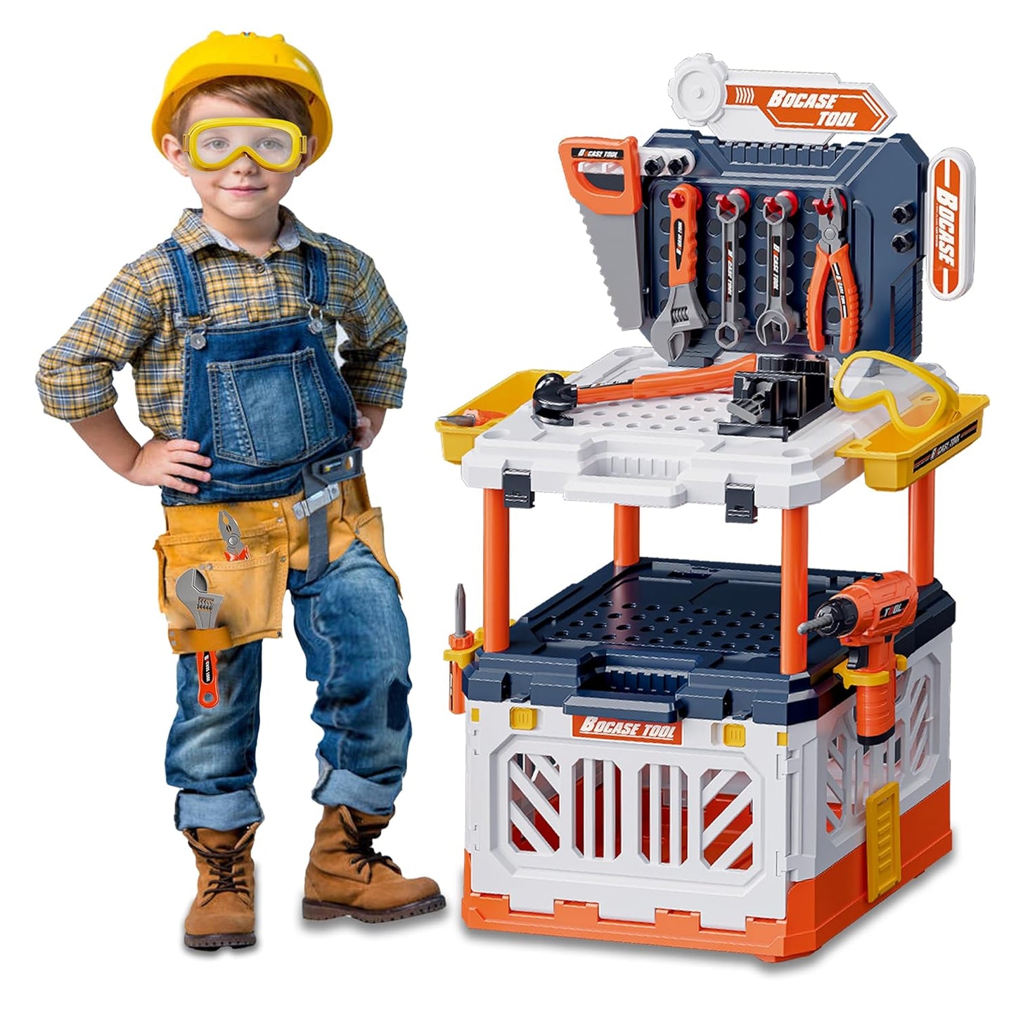 Kids Tool Bench with Electric Drill, Transformable Tool Set, Build Your Own Toy Tool Box Realistic Tools and Accessories