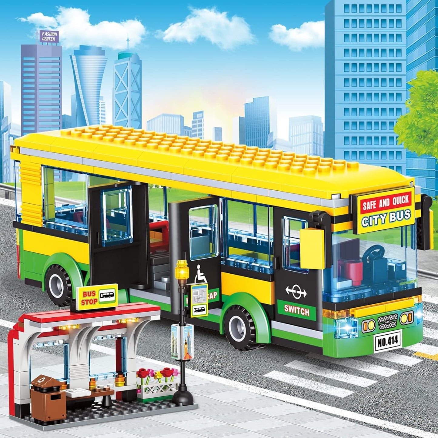City Town Bus Station Building Block Set
