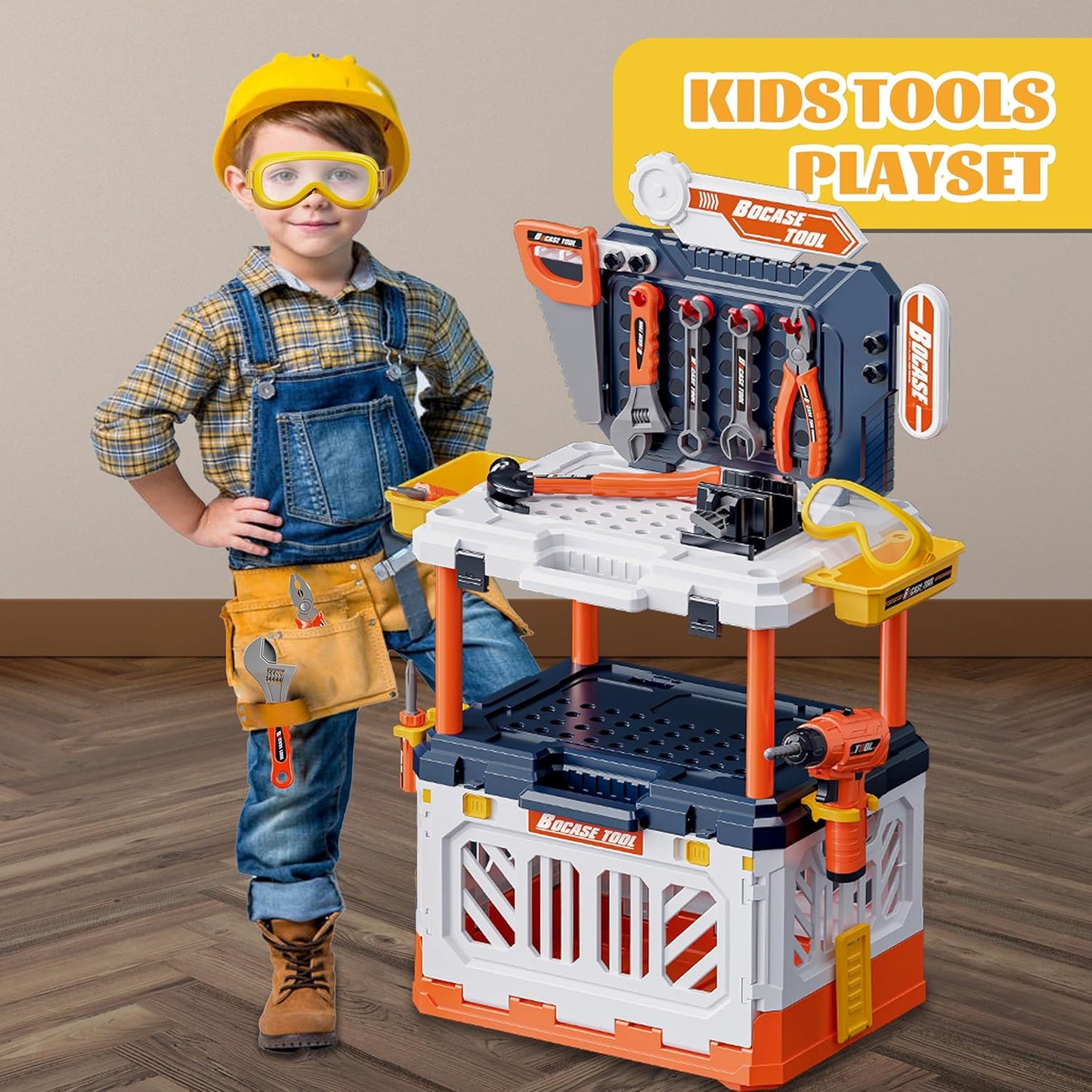 Kids Tool Bench with Electric Drill, Transformable Tool Set, Build Your Own Toy Tool Box Realistic Tools and Accessories