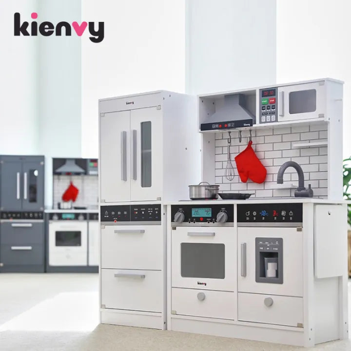 Grey or White Modern – Children's Kitchen with Accessories, Wooden Kitchen Toy for Children