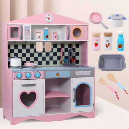 Wooden Pink Kitchen Toy Set Children's Cooking Stove Boy And Girl Simulation