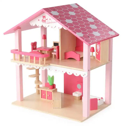 wooden doll house villa pretend to play