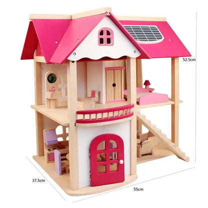 Pretend Toy Kids Wooden Doll Villa with Doll Room Furniture dollhouse