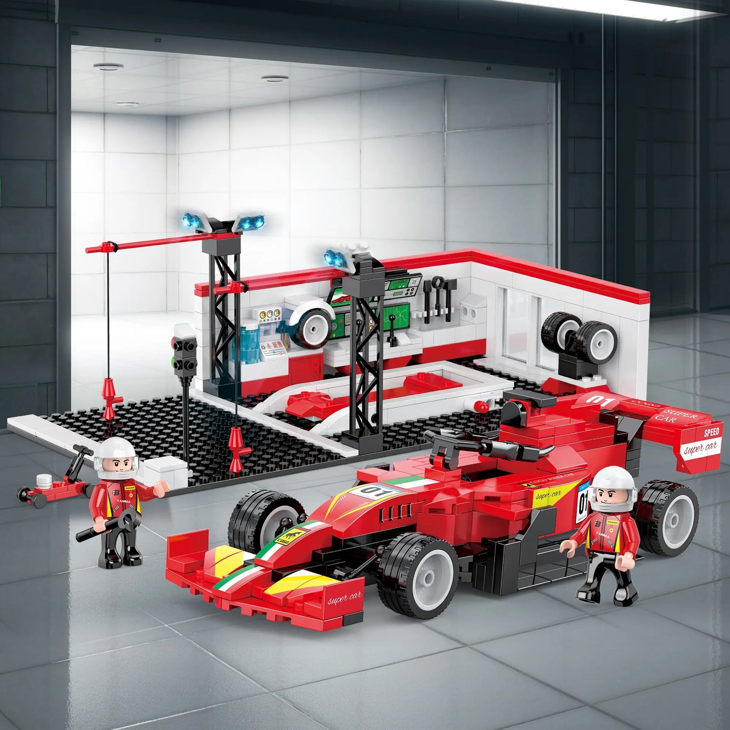 COGO Race Car Garage Building Set