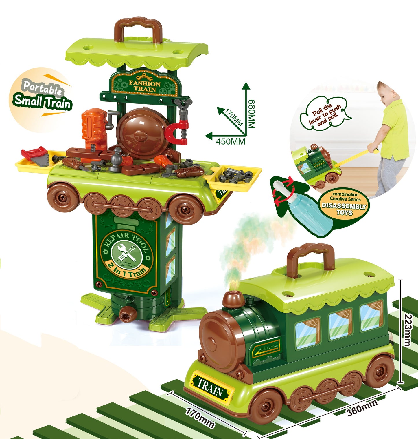 2-in-1 Workbench and Train Toy Set