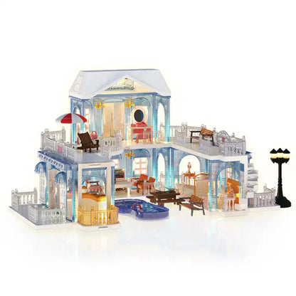 Miniature Furnitures House Model Children Crystal Palace Building Princess Castle Doll House Play Set for Kids Girls