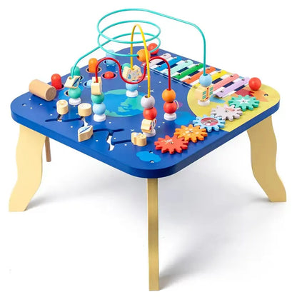 Qiaike 5 In 1 Multifunction Educational Busy Board Montessori Wooden Activity Bead Maze Table For Kids Sensory Teaching