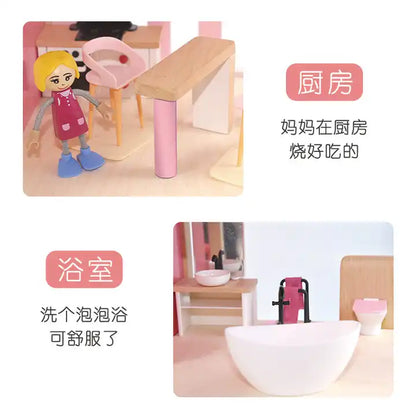 Wooden Dream Nordic Doll House with Figure Furniture Toys Kids Furniture DIY Wooden Doll House