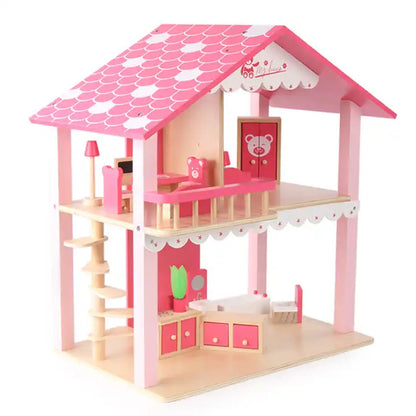 wooden doll house villa pretend to play