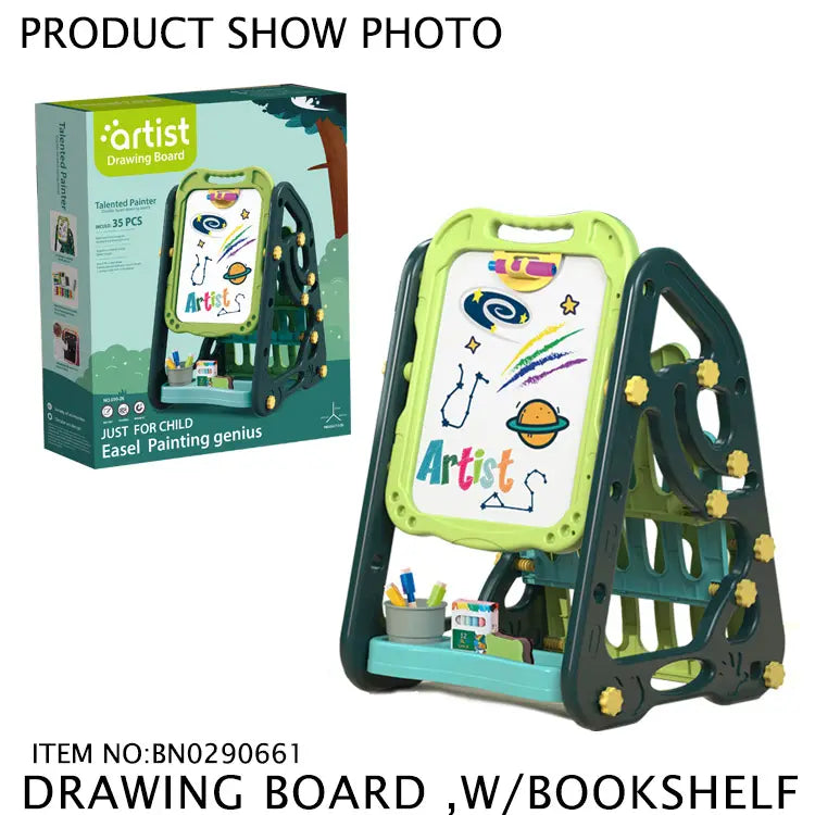 Early Learning Foldable Double Sided Magnetic Artist Doodle Table Children Drawing Board Bookshelf