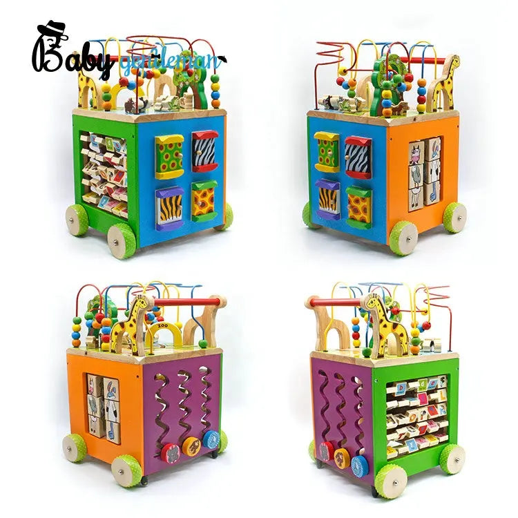 7 in 1 Wooden Activity Cube Baby Walker for Toddlers Educational Learning Toy