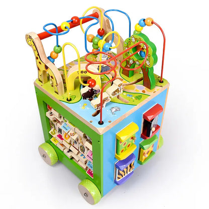 7 in 1 Wooden Activity Cube Baby Walker for Toddlers Educational Learning Toy