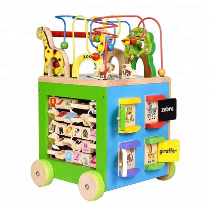 7 in 1 Wooden Activity Cube Baby Walker for Toddlers Educational Learning Toy