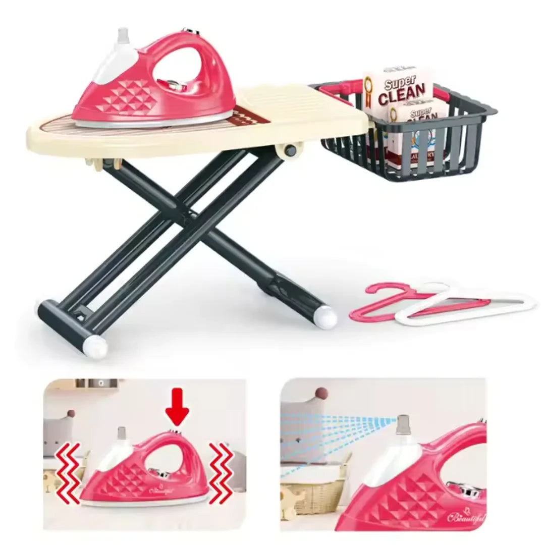 Kids Laundry Play Set Pretend Play Laundry Toy Foldable Ironing Board Toy