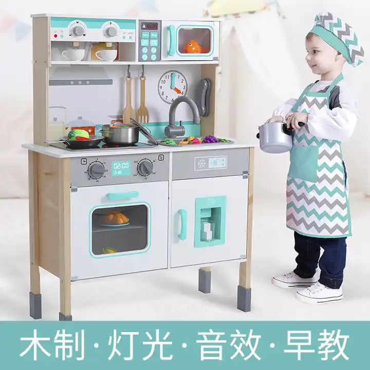 wooden kitchen toy sound and light simulation cooking kitchen toy set