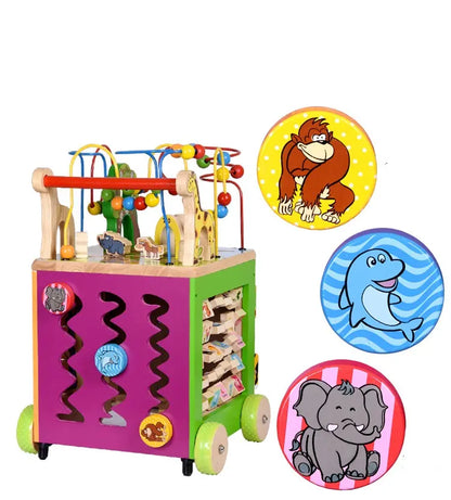 7 in 1 Wooden Activity Cube Baby Walker for Toddlers Educational Learning Toy