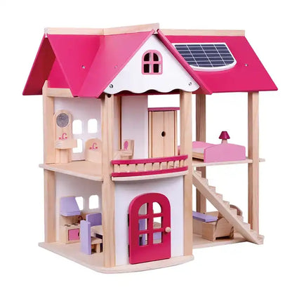 Pretend Toy Kids Wooden Doll Villa with Doll Room Furniture dollhouse