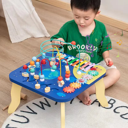 Qiaike 5 In 1 Multifunction Educational Busy Board Montessori Wooden Activity Bead Maze Table For Kids Sensory Teaching