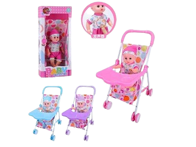 Baby Doll with Foldable Stroller (Pink Design)
