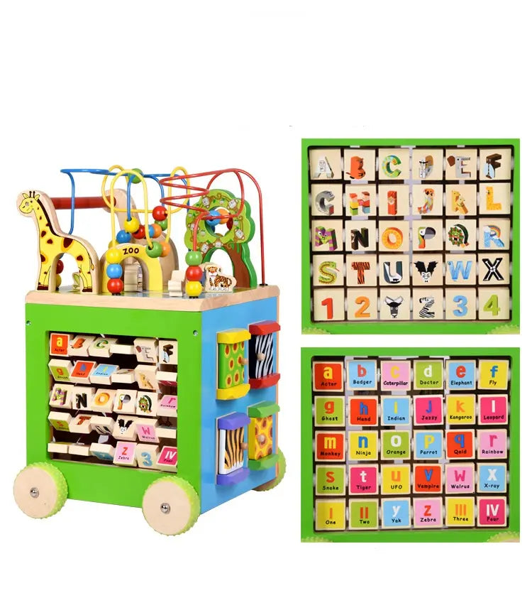 7 in 1 Wooden Activity Cube Baby Walker for Toddlers Educational Learning Toy