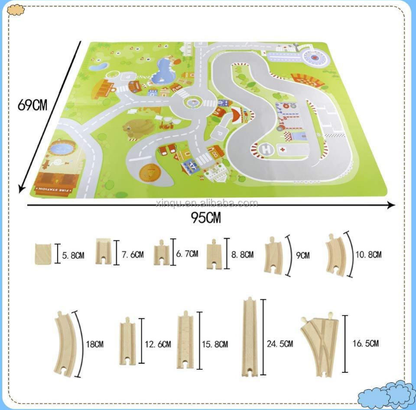 wooden train track parking set