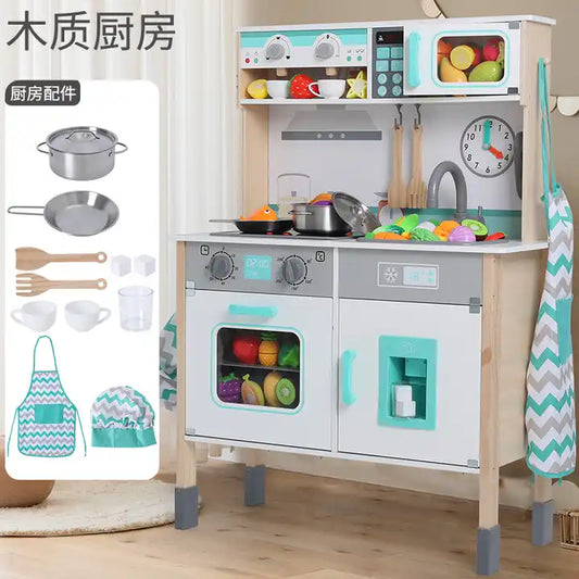 wooden kitchen toy sound and light simulation cooking kitchen toy set