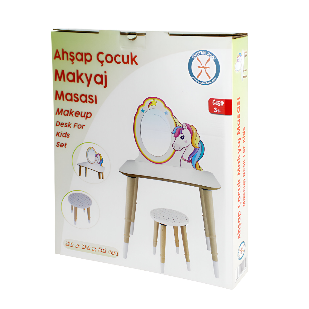 wooden unicorn dresser for make up with chair