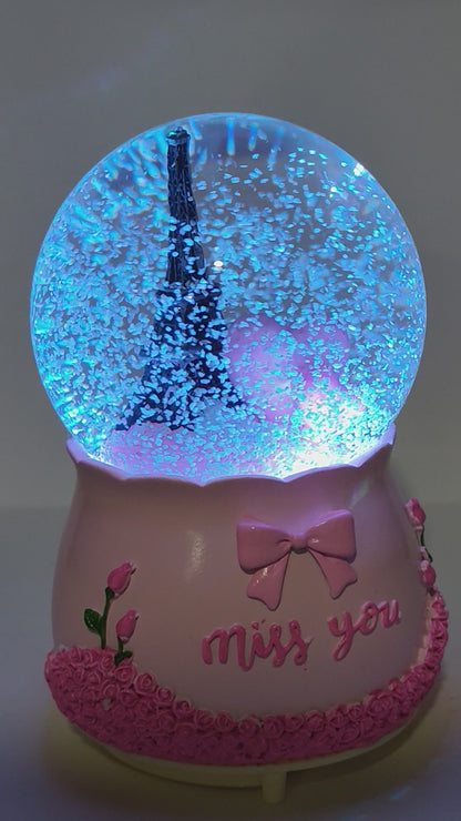Eiffel Tower “Miss You” Snow Globe Music Box