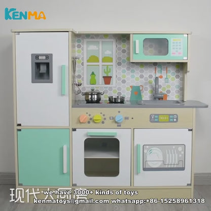 Wooden Simulation Large Children's Play House Modern Kitchen Set Toys For Cooking