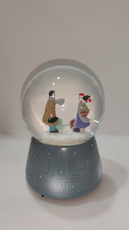 Winter Couple Snow Globe with Grey Base